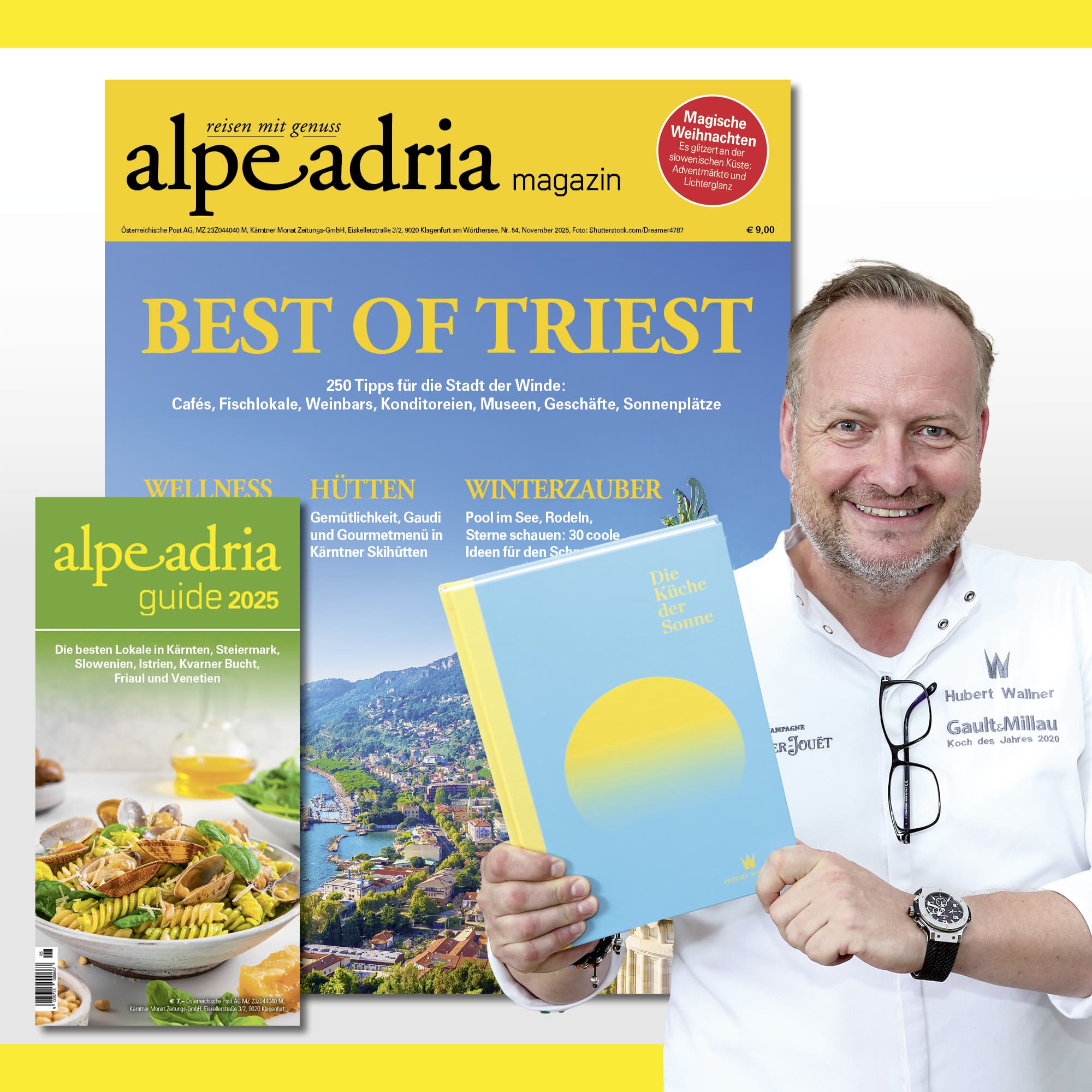 Alpe Adria Magazin & Alpe Adria Guide Jahresabo Print - inkl. signiertem Hubert Wallner Kochbuch